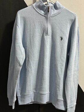 NWT U.S. Polo Assn. Light Blue 1/4 Zip LS Pullover Sweatshirt Preppy Men's L
